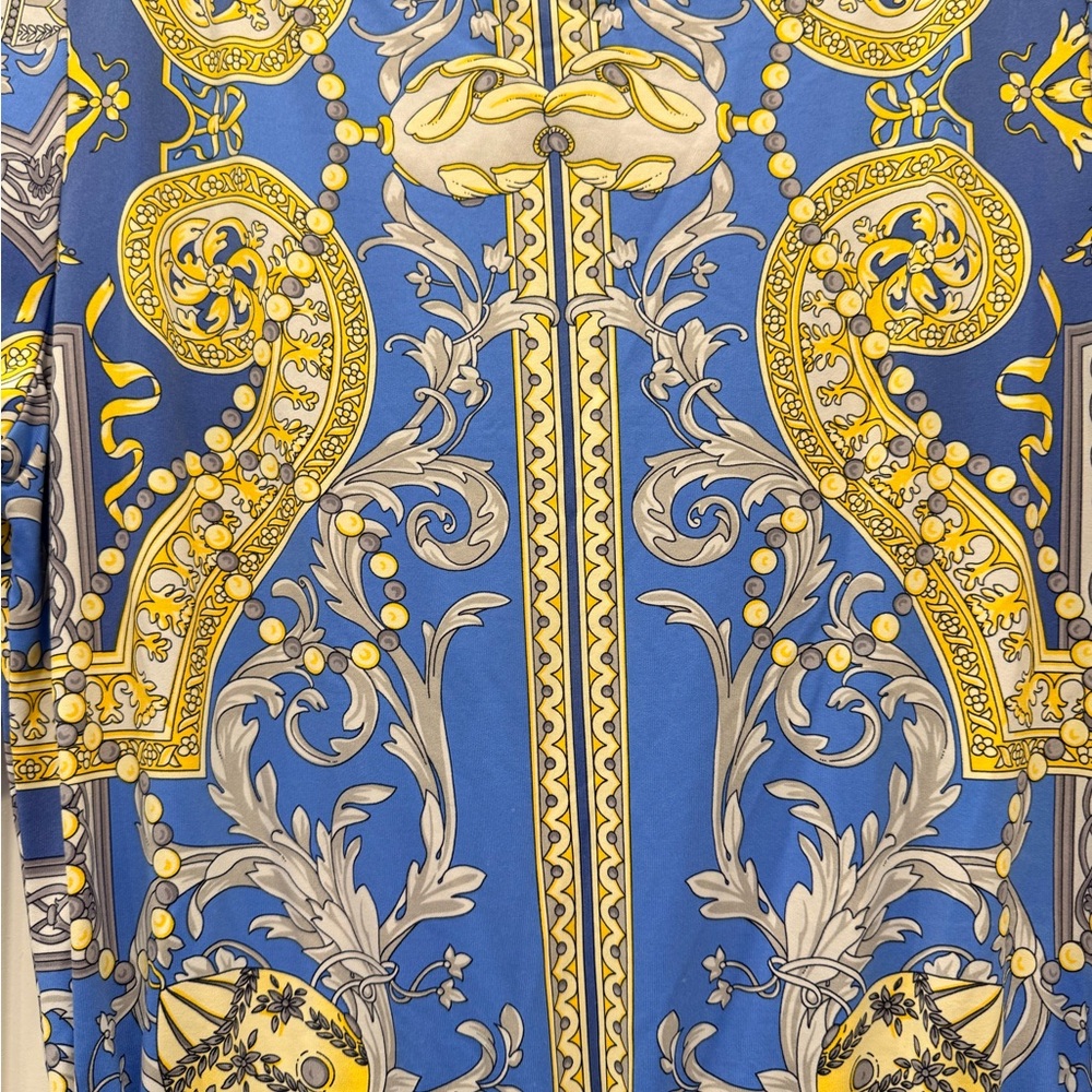 J. McLaughlin Marianne Blue and Gold Three Quarters Long Sleeve Dress - Picture 6 of 10